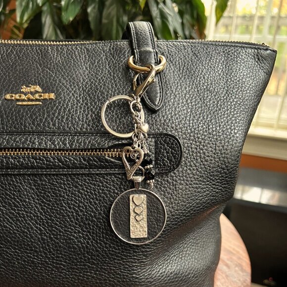 New BLACK LEATHER Bag Charm Heart Charm Silver Tone - Picture 6 of 7